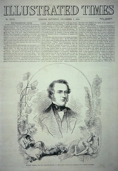 Intian uusi kenraalikuvernööri, varakreivi Canning, kuvitus The Illustrated Times -lehdestä. tekijältä English School