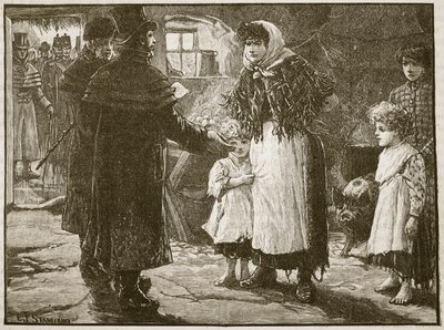 Tithe Proctorin vierailu Irlanti, 1832, kuvitus Cassells Illustrated History of Englandista (seepiakuva) tekijältä English School