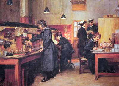 Ensimmäisen maailmansodan naispuoliset kuninkaallisen laivaston radio- ja puhelinoperaattorit (värilitho) tekijältä English School