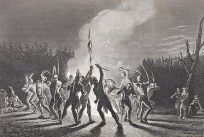Washington ja Fairfax intialaisessa sotatanssissa, 1748, Galleria of Historical Portraits -julkaisusta, julkaistu noin 1880 tekijältä English School