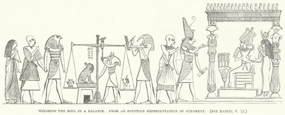 Sielun punnitseminen vaakalaudalla, egyptiläisestä tuomion esityksestä (kaiverrus) tekijältä English School