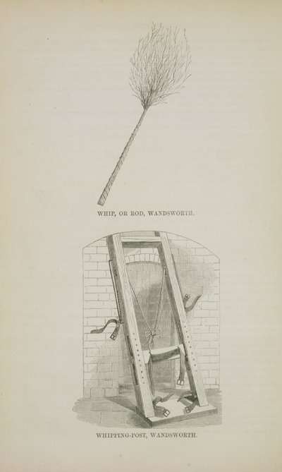 Whip or Rod and Whipping-Post at Wandsworth, Lontoon rikosvankilat ja Scenes of Prison Life, kirjoittaneet Henry Mayhew (1812-87) ja John Binny, 1862 tekijältä English School