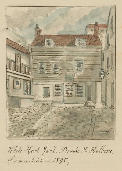 White Hard Yard, Brooke Street, Holborn, Lontoo, luonnos vuodelta 1895 (wc paperilla) tekijältä English School