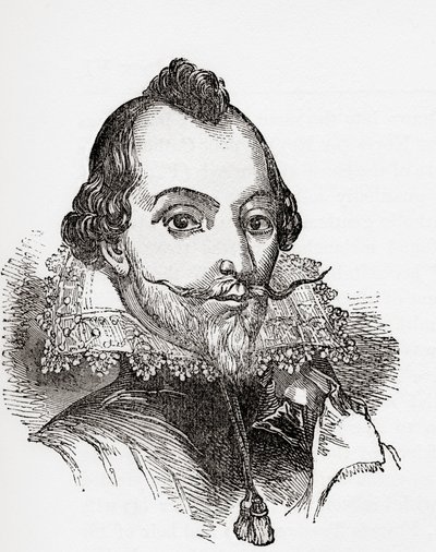William Drummond, nimeltään "of Hawthornden", skotlantilainen runoilija, Vanhasta Englannista: A Pictorial Museum, pub. 1847 tekijältä English School