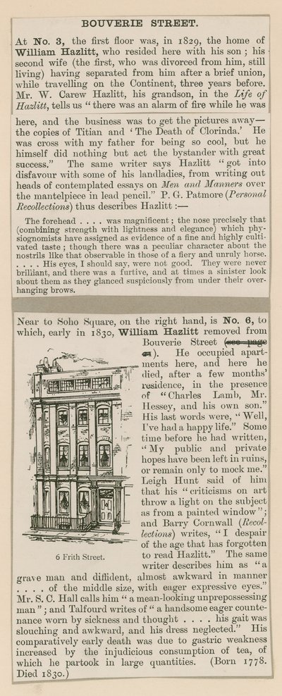 William Hazlitt ja 6 Frith Street tekijältä English School