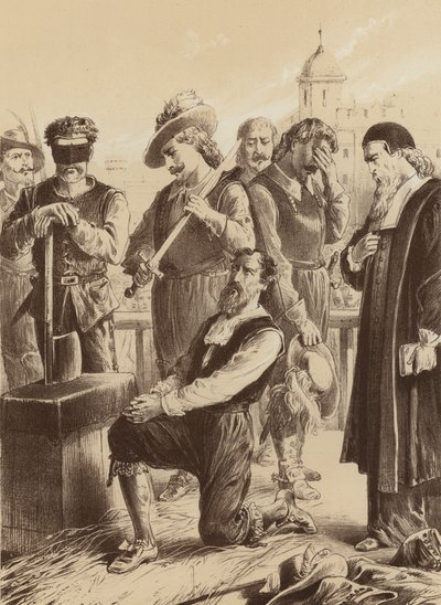 William Viscount Stafford, "Hän polvistui lohkon eteen" (litografia). tekijältä English School