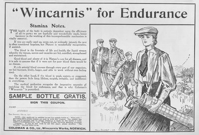 Wincarnis for Endurance, mainos The Graphicilta, 27. lokakuuta 1906 tekijältä English School