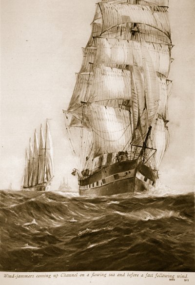 Tuulenhuijarit nousemassa kanaalille virtaavalla merellä ja ennen nopeaa seuraavaa tuulta, 1914-1919 tekijältä English School