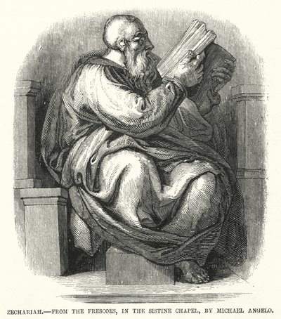 Sakarja, freskoista, Sikstuksen kappelissa, Michael Angelo (kaiverrus) tekijältä English School