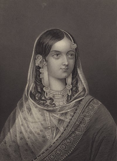 Zinat Mahal, Bahadur Shah II:n, viimeisen mogulien keisarin suosikkivaimo (kaiverrus). tekijältä English School