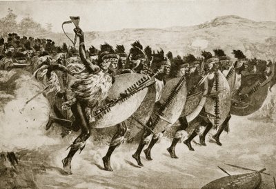 Zulut etenevät hyökkäämään Kambulan kukkulalle 29. maaliskuuta 1879 tekijältä English School