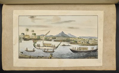 f.75 (levy 86) Jokikohtaus Jaavalla veneillä, mukaan lukien lohikäärmepäinen vene tekijältä English School
