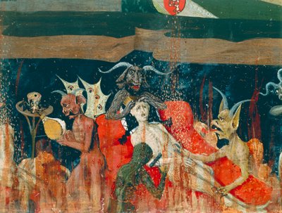Demonit ja kirottu helvettiin, yksityiskohta Neitsytalttartaulusta tekijältä Enguerrand Quarton