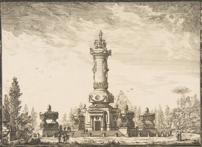 Hautaamiseen tarkoitetun hautapylvään perspektiivikorkeus..., 1746-50. tekijältä Ennemond Alexandre Petitot