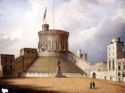 Worcester plaque na naglalarawan sa Round Tower, Windsor Castle, isa sa isang pares, c.1830-40 (porselana) (para sa pares tingnan ang 72834)finn tekijältä Enoch Doe