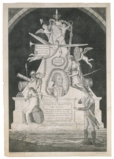 Pater Patriae, c. 1800 (piste- ja viivakaiverrus etsauksella kudospaperille) tekijältä Enoch G. Gridley