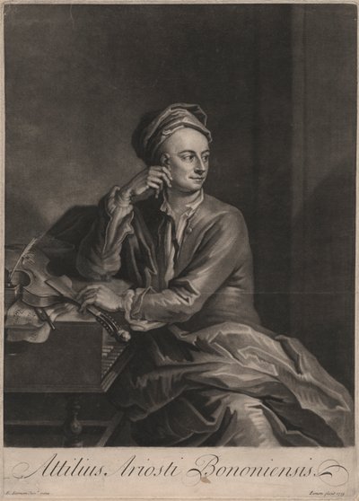 Attilus Ariosti Bononiensis, kaiverrus John Simon (1675-1751), 1719 (mezzotint) tekijältä Enoch Seeman