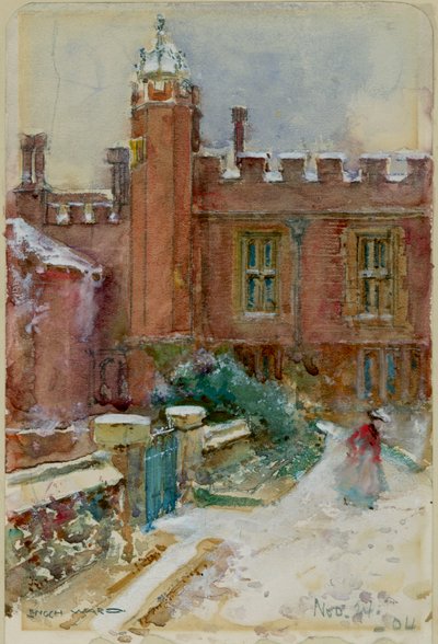 Figuuri lumessa Hampton Court Palacessa, 24. marraskuuta 1904 (akvarelli paperille) tekijältä Enoch Ward
