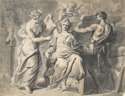Taiteen allegoria Isisin ja geometrian kanssa kolmipäisessä hahmossa..., 1600-luku tekijältä Erasmus Quellinus
