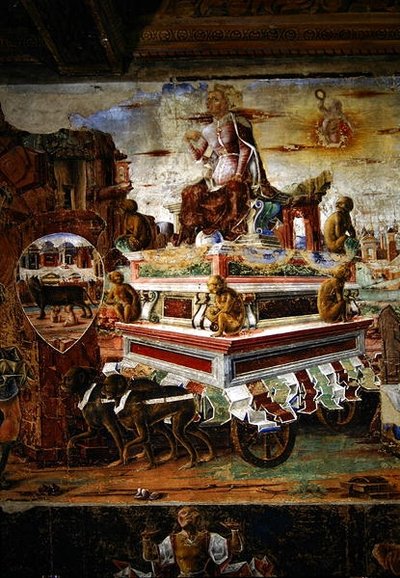 Yksityiskohta Maian vaunuista, syyskuusta: Vulcanin voitto, Kuukausien huoneesta, 1467-70 tekijältä Ercole de Roberti