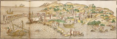 Panoraamanäkymä Rodokselle, 1486 tekijältä Erhard Reuwich