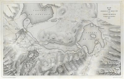 Kartta Amerikan armeijan operaatioista Meksikon laaksossa elokuussa ja syyskuussa 1847 Meksikon ja Amerikan sodan aikana. tekijältä Erhard Schieble