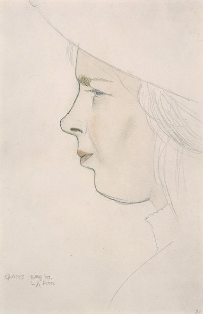 Taiteilijan sisaren Gladys Laughtonin muotokuva, 8. elokuuta 1909 (lyijykynä ja värillinen pesu) tekijältä Eric Gill