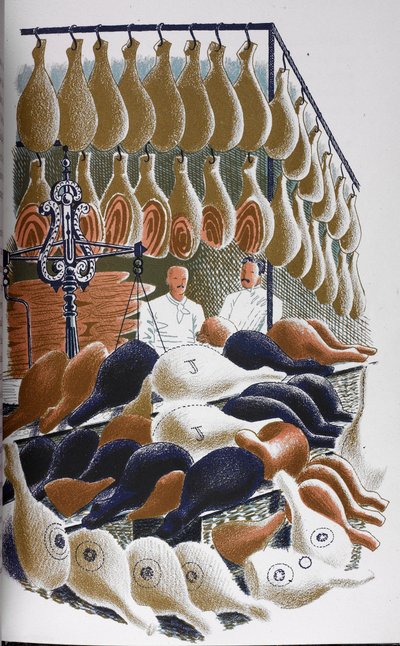 Näkymä lihakaupan sisälle. tekijältä Eric Ravilious