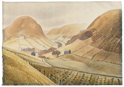 Corn Stoks and Farmsteads - Hill Farm, Capel-y ffin, Wales, 1938 tekijältä Eric Ravilious