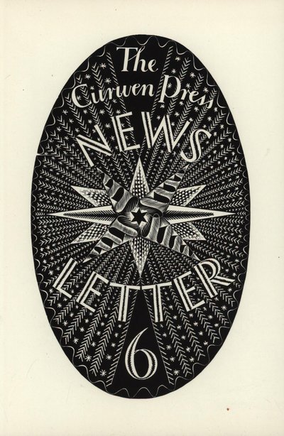 Suunnittelu Curwen Press News-Letterille, numero 6, 1934 (puukaiverrus) tekijältä Eric Ravilious