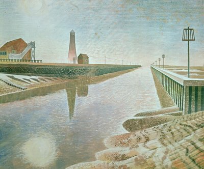 Rye Harbour, 1938 (kynä ja wc paperilla) tekijältä Eric Ravilious