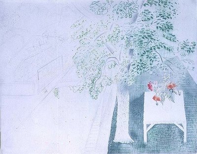 Unikkomaljakko puun alla (akvarelli) tekijältä Eric Ravilious