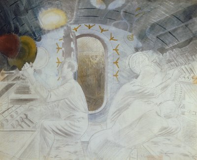 Toimivat säätimet upotettuna, n. 1940 (kynä ja wc paperilla) tekijältä Eric Ravilious