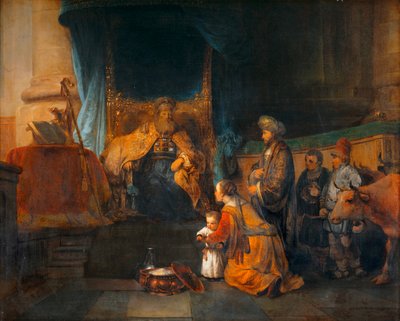 Anne et son epoux Elkana presentant au grand pretre Eli leur fils Samuel - Hanna ja hänen miehensä Elkana esittelevät poikansa Samuelin korkealle papille ... tekijältä Erich Lessing