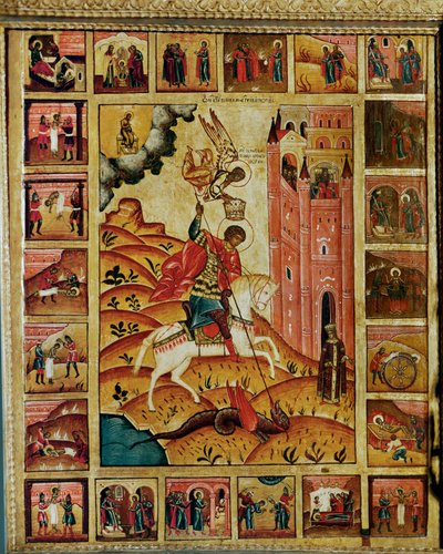 Pyhä Yrjö ja lohikäärme (maalaus) tekijältä Erich Lessing