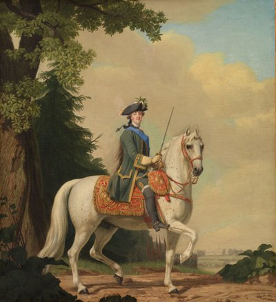 Katariina II:n ratsastusmuotokuva 1729-1796 vartijoiden univormussa hänen Horse Brilliantissaan, 1782. tekijältä Erichsen