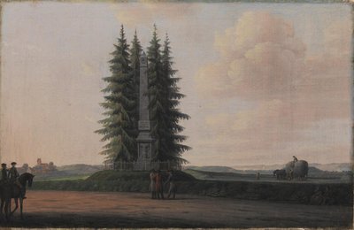 Valtiomiehen J.H.E. kunniaksi pystytetty obeliski Bernstorff Gentoftessa, Kööpenhaminan pohjoispuolella tekijältä Erik Pauelsen