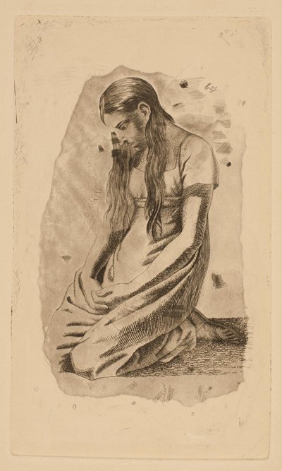 Polvistuva nuori tyttö tekijältä Erling Eckersberg