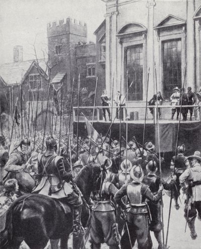Pagbitay kay Haring Charles I sa labas ng Banqueting House sa Whitehall, London, 30 Enero 1649 (litho)finn tekijältä Ernest (after) Crofts