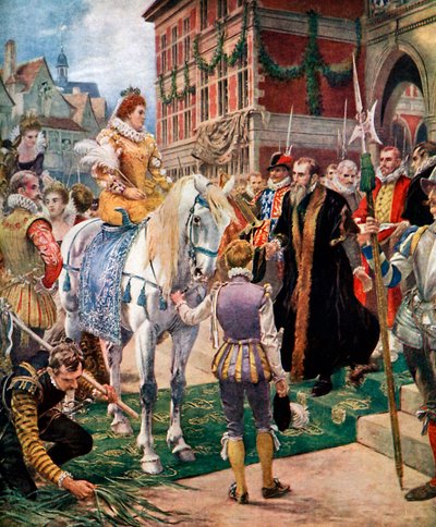 Kuningatar Elisabet avaa kuninkaallisen pörssin vuonna 1570, c1920. tekijältä Ernest Crofts