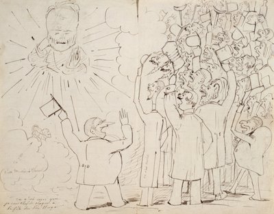 The Celebration for Old Hugo, karikatyyri Victor Hugosta (1802-85) kirjeestä Paul Verlainelle, n. 1880 tekijältä Ernest Delahaye