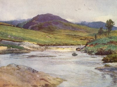 Deen musta vesi sillan yläpuolella (värilitografia). tekijältä Ernest Edward Briggs
