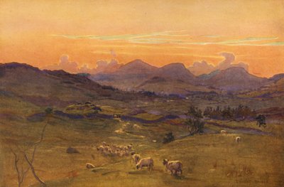 Kenin laakso, ilta (värilitro) tekijältä Ernest Edward Briggs