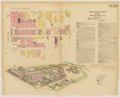 Grays Ferry Chemical Works, Grays Ferrry Rd. (pohjoispuoli) Thirty-fourth St. ja Thirty-sixth St. välillä, Hexamer General Surveys, 1888. tekijältä Ernest Hexamer