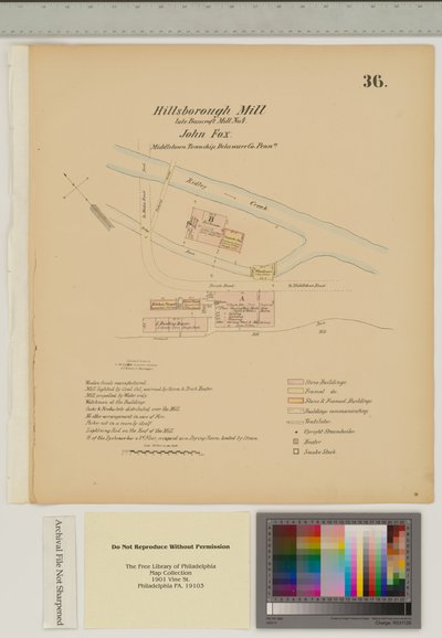 Suunnitelma Hillsborough Mill, Middletown Township, Delware, kuva "Hexamer General Surveysista" (kynä ja muste pesulla paperille) tekijältä Ernest Hexamer