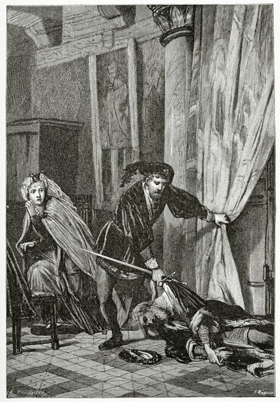 Kohtaus Hamletista, 1800-luku (bw-kaiverrus) tekijältä Ernest Hillemacher