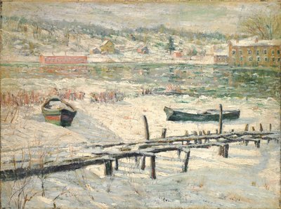 Harlemin joki talvella, noin 1907 (öljy kankaalle). tekijältä Ernest Lawson