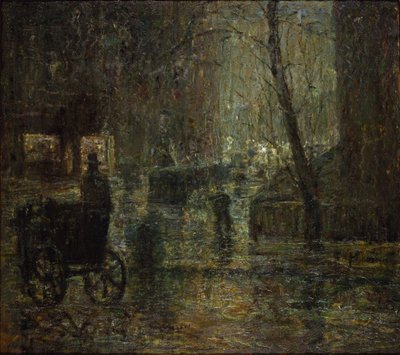 Märkä yö, Gramercy Park (Sateen jälkeen, Nocturne) tekijältä Ernest Lawson