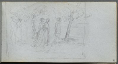 Luonnoskirja, sivu 41: Figuurit maisemassa tekijältä Ernest Meissonier