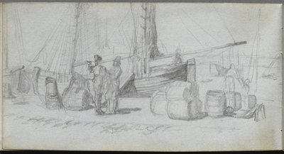 Sketchbook, pàgina 50: Boats, Figures, Cargo on a Beachfinnish tekijältä Ernest Meissonier